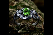 Unusual Engagement Ring with Chinese Dragon Tail, Braided with Tree Branch and Leaves, Design Inspired by Nature with Green Peridot Stone