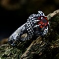 Silver Ring with Dragon Claw and Garnet Design