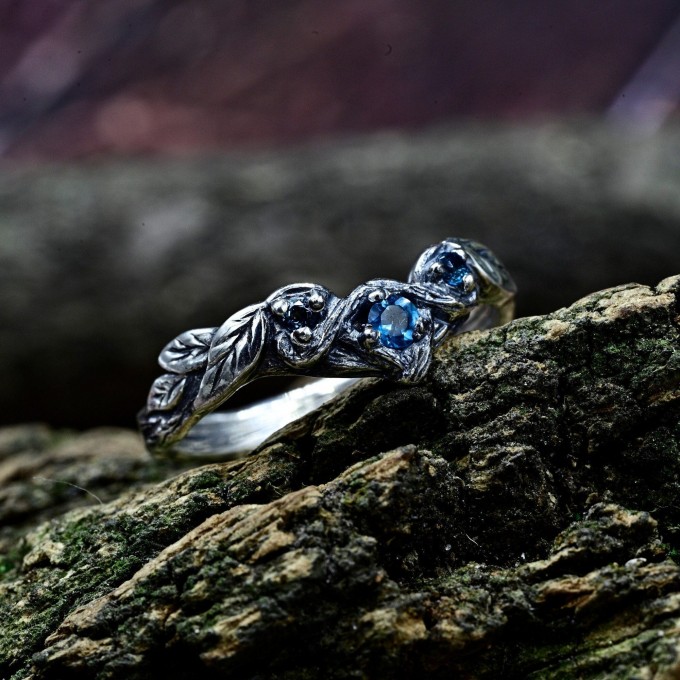 Celestial Harmony: Gothic Ring with Blue Radiance