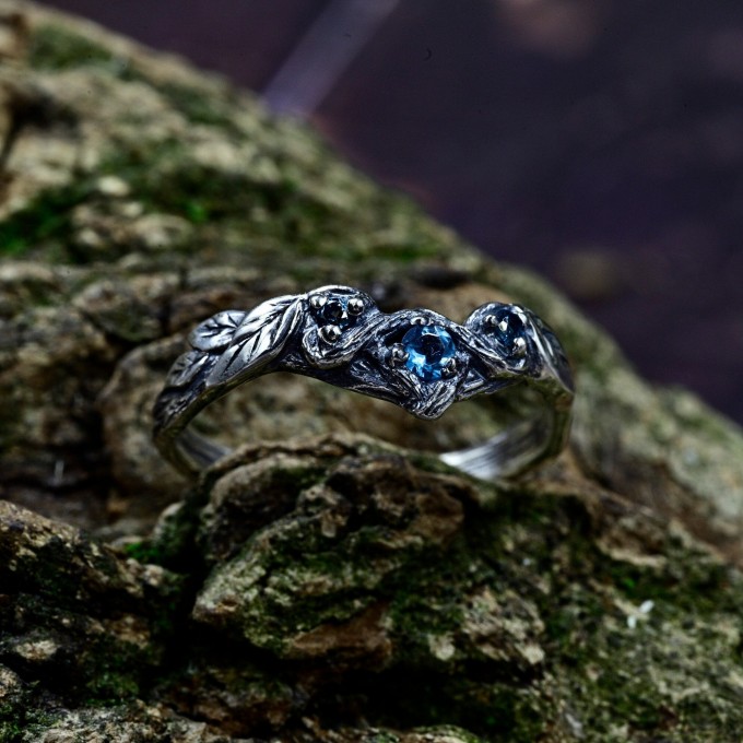 Celestial Harmony: Gothic Ring with Blue Radiance