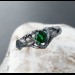 Gothic Silver Ring with Emerald and Leaf Motif
