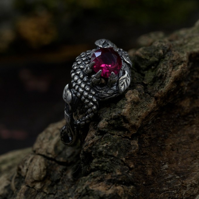 Ruby Gothic Dragon Ring with Bold and Mystical Design