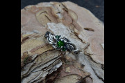 Silver Celtic Vine Engagement Ring with Emerald Twig Branch for Her and His, Nature Leaf Wood Texture Wedding Ring Intertwine Tree Branch