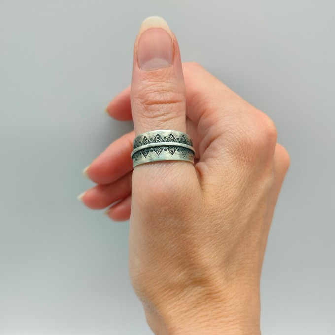 Timeless Symbol: Sterling Silver Open Ring with Engraved Runes