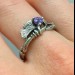 Gothic Silver Ring with Amethyst and Leaf Motif
