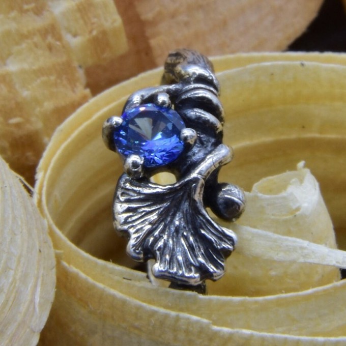 Gothic Floral Ring with Deep Blue Sapphire