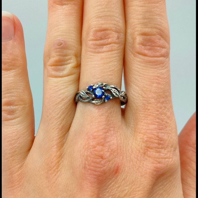 Blue Sapphire Vine Ring - Enchanting Silver Jewelry