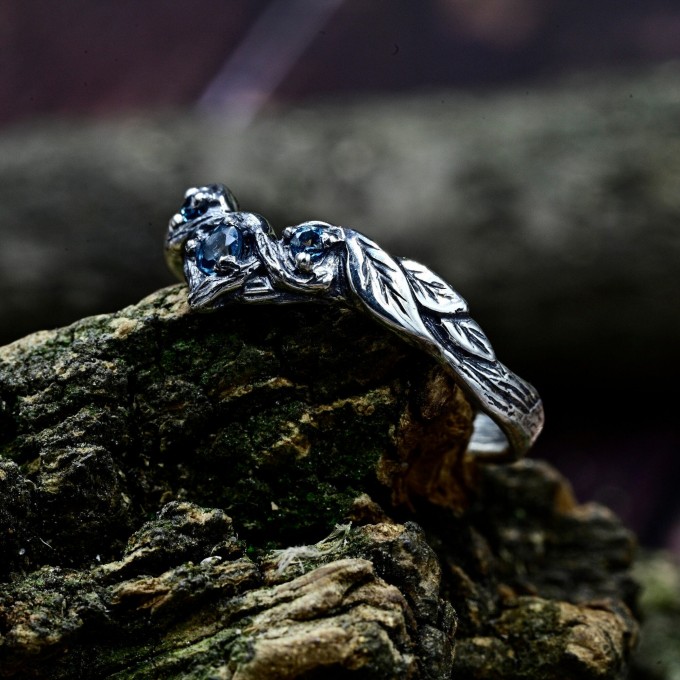 Celestial Harmony: Gothic Ring with Blue Radiance