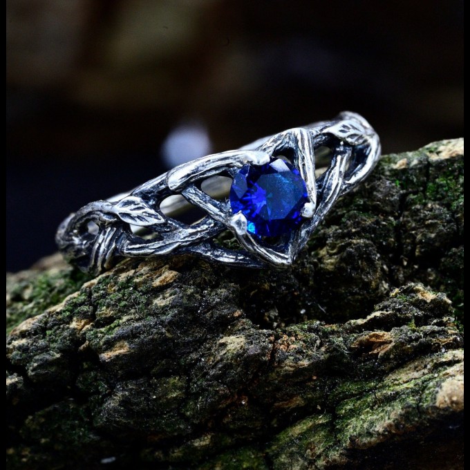 Twilight Crown: Gothic Sterling Silver Ring with Sapphire Gemstone