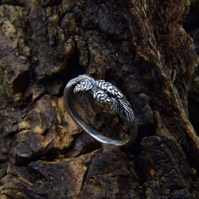 Silver Pinecone Ring with Forest Motif
