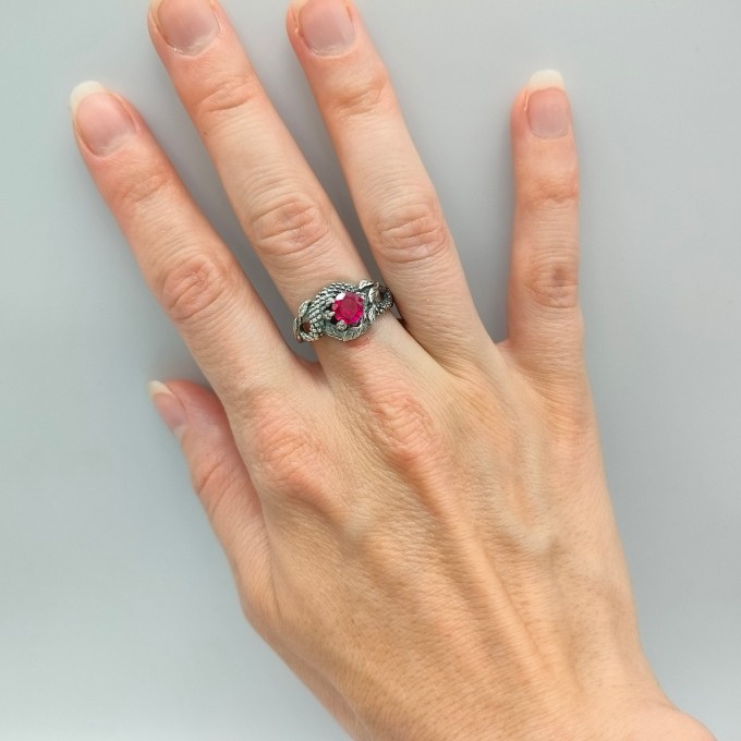 Ruby Gothic Dragon Ring with Bold and Mystical Design