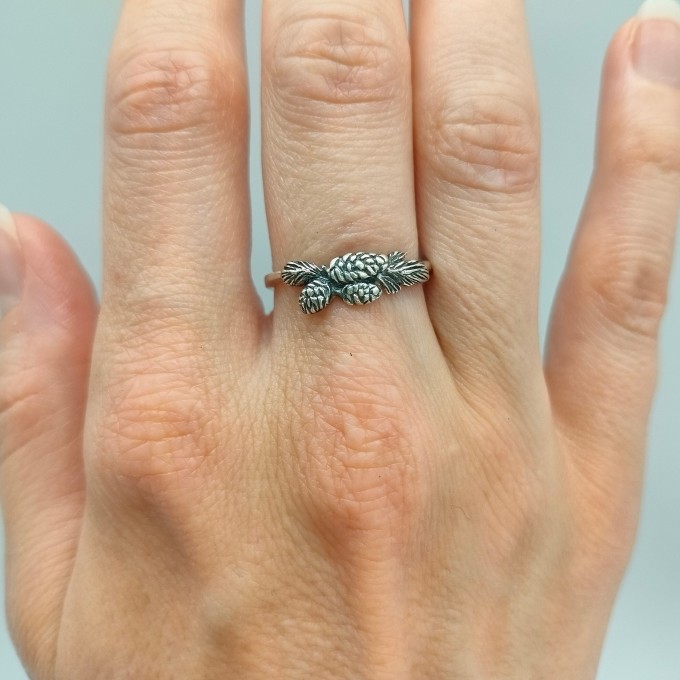 Delicate Gothic Ring with Pinecone Design