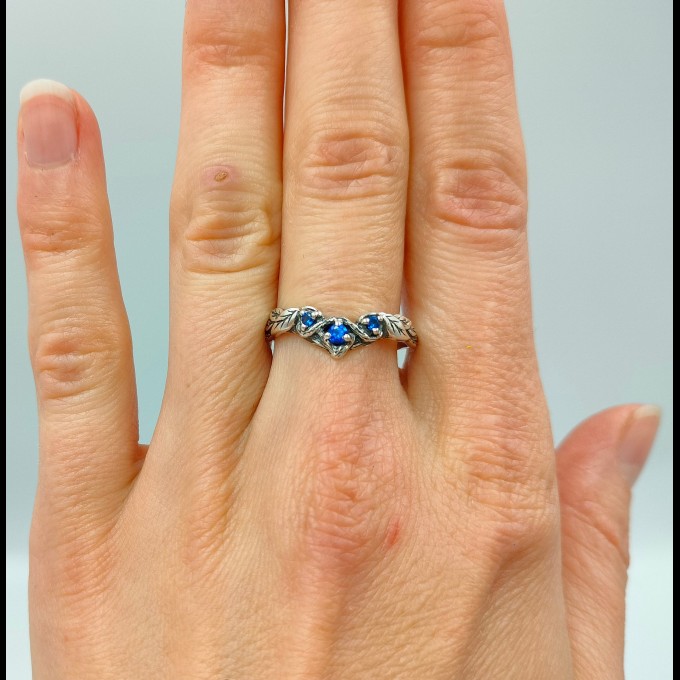 Gothic Silver Ring with Sapphire and Vine Motif