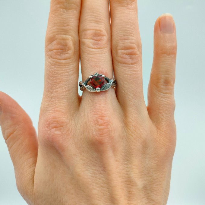 Heart of Ember: Gothic Sterling Silver Ring with Fiery Garnet