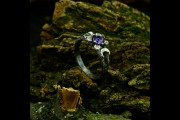 Dark Fantasy Ring Engagement, Silver Mystical Fairy Wedding Ring with Amethyst, Unique Gothic Style Ring with Nature Theme Band