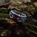 Bold Gothic Ring with Interwoven Chains and Garnet