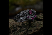 Ethereal Mystical Fairy Engagement Ring Set, Whimsical Floral Elven Bridal Set, Nature Wedding Ring Set, Fantasy Forest Witchy Jewelry