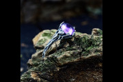 Whimsical Fairy Engagement Ring with Amethyst Flower, Forest Elvish Wedding Band for Woman, Silver Purple Twig and Floral Ring