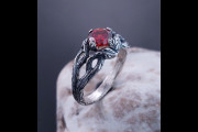 Unique Celtic Pattern Garnet  Ring, Forest Leaves Branch Ring, Garnet  Stone Leaf Ring, Gift For Her