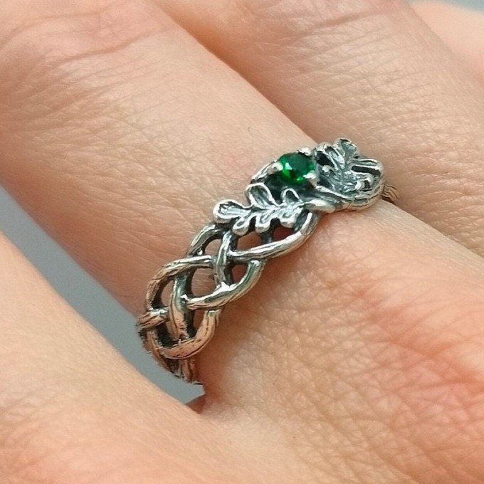 Gothic Nature Ring with Emerald  Gemstone