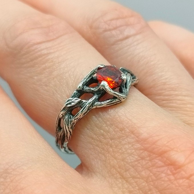 Handcrafted Gothic Silver Ring with Crimson Gem