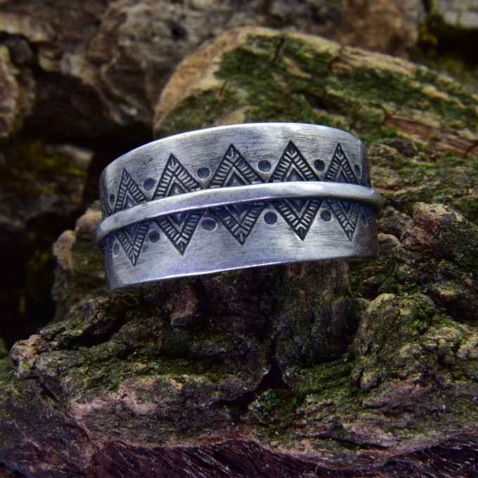 Timeless Symbol: Sterling Silver Open Ring with Engraved Runes