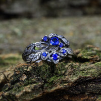 Forest Nature Celtic Wedding Ring Set for Woman Nature Inspired, Dainty Silver Leaf Bridal Set, Stack Silver Twig Curve Band Fairycore