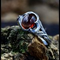 Gothic Garnet Ring with Enchanted Swirling Design