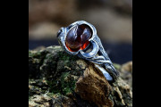 Unique Fantasy Vintage Engagement Ring for Woman, Silver Tree Bark Ring with Garnet, Elvish Woodland Wedding Band with Birthstone