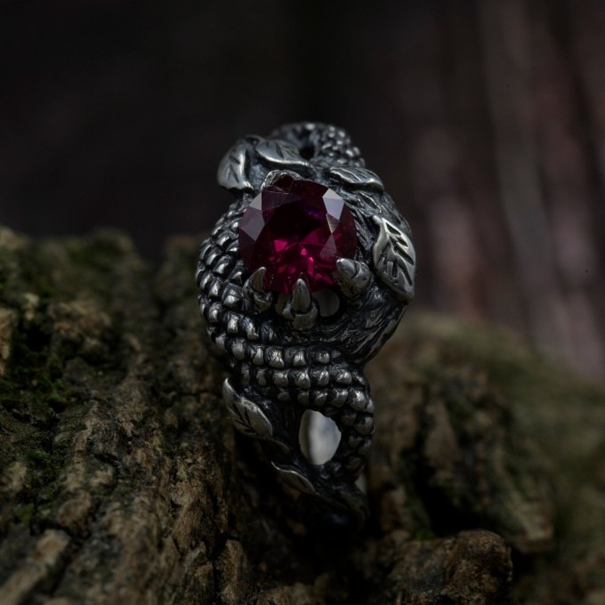 Ruby Gothic Dragon Ring with Bold and Mystical Design