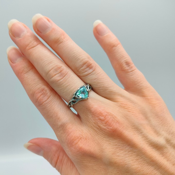 Tidal Grace: Gothic Sterling Silver Ring with Aquamarine Accent