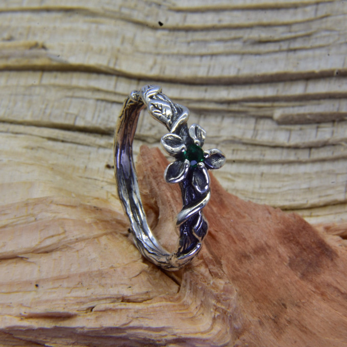 Enchanting Silver Ring with Elegant Emerald Gemstone| Unique and Unusual Engagement Ring for Her