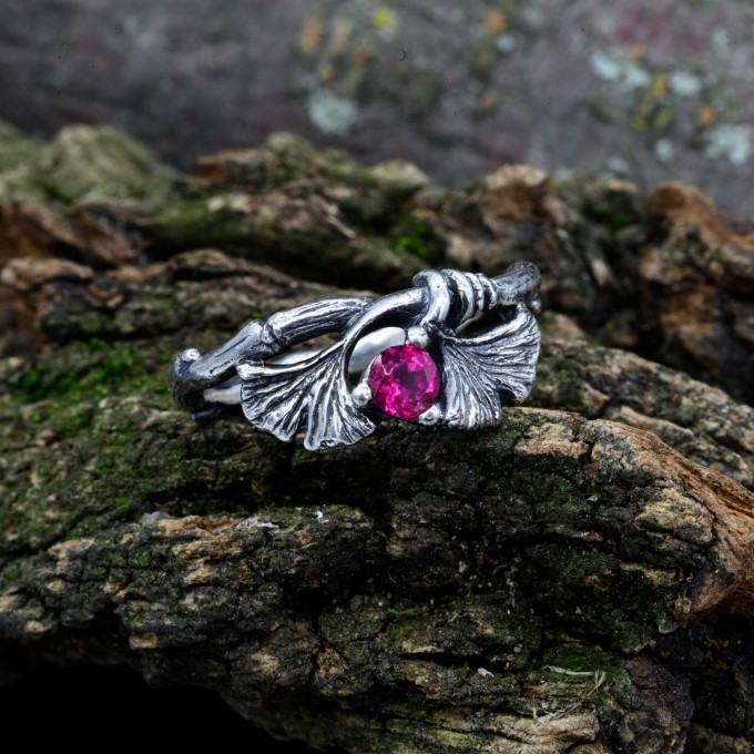 Elegant Gothic Floral Ring with Ruby Gemstone