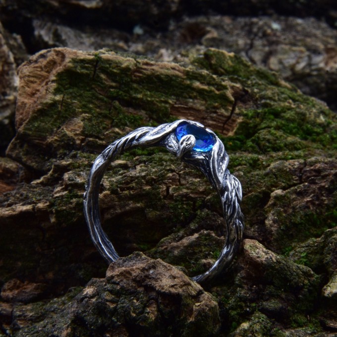 Gothic Silver Ring with Mesmerizing Blue Aquamarine