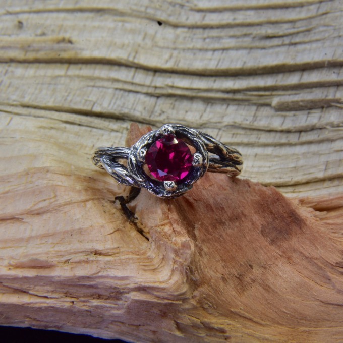 Gothic Ruby Ring with Enchanted Floral Motif