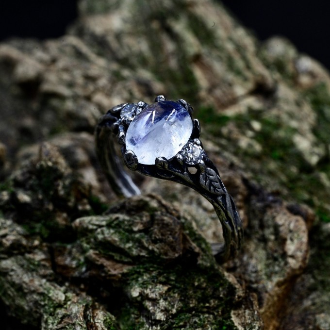 Celestial Bloom: Sterling Silver Ring with a Radiant Moonstone