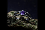 Unique Branch Ring with Amethyst, Nature Wedding Band with Celtic Twig Design, Unusual Engagement Ring, Silver Tree Bark Ring