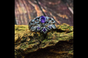 Nature Wedding Ring Set, Purple Witchy Engagement Ring Set, Fantasy Wedding Ring Set, Branch Elven Bridal Set, Stacking Amethyst Jewelry
