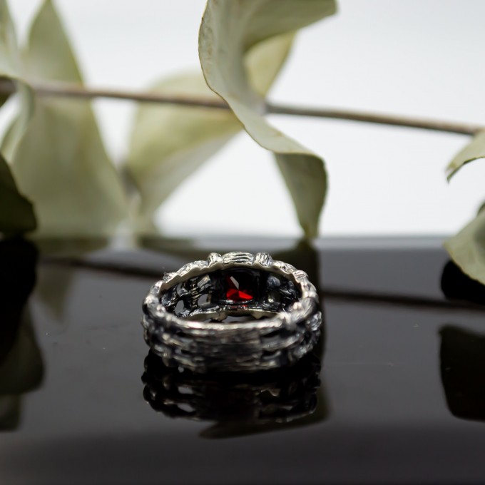 Crimson Dominion: Gothic Garnet Chain Ring