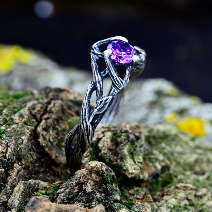 Guardian of Magic: Sterling Silver Ring with Amethyst Stone