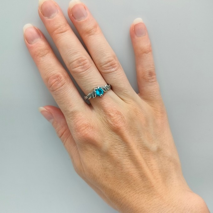 Gothic Silver Ring with Mesmerizing Blue Aquamarine
