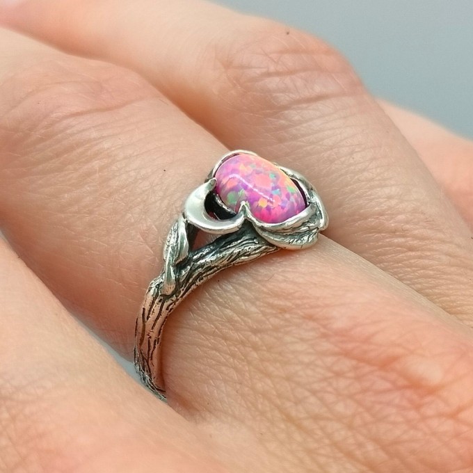 Unique Fairy Wedding Ring – Sterling Silver Elven Tree Bark Twig Ring for Forest Inspired Engagement