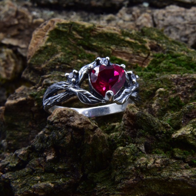 Gothic Ruby Heart Ring with Dragon Claws