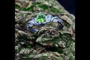 Branch and Leaf Ring for Woman with Peridot, Unique Silver Branch Engagement Ring, Fantasy Forest Wedding Ring for Her