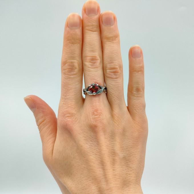 Bold Gothic Ring with Fiery Garnet Gemstone