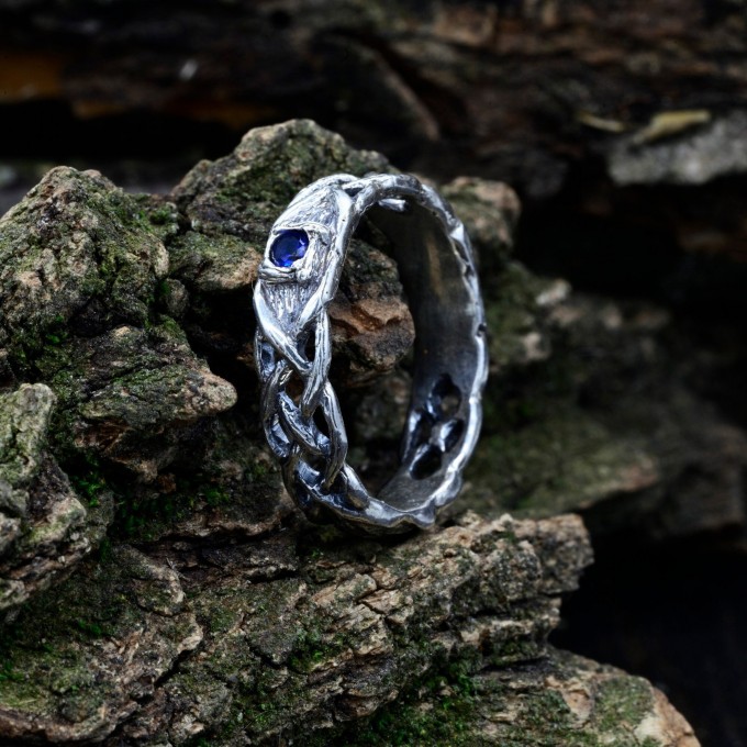 Celtic-Inspired Gothic Ring with Sapphire
