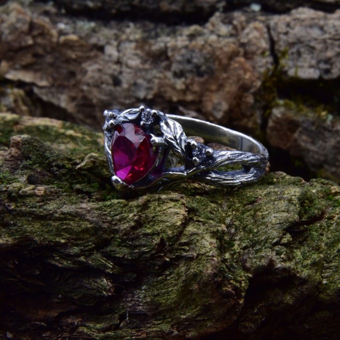 Gothic Ruby Heart Ring with Dragon Claws