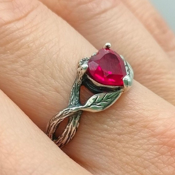 Gothic Ruby Heart Ring with Dragon Claws