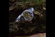 Unique Celestial Moon and Sun Ring from Oval Rutile Quartz, Fantasy Crescent Moon Ring with Nature Motif: Forest Tree Branch, Dainty  Leaf