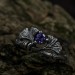 Gothic Silver Ring with Amethyst and Leaf Motif